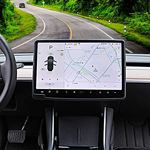 Carwiner Tesla Model 3/Y Case Center Console Screen Protection Anti-Collision, Navigation Silicone Protective Cover Interior Accessories (Black)