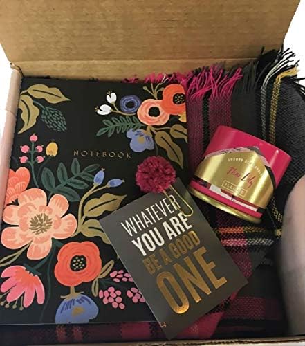 Blush Gift Box w/Scarf, Candle, Notebook & Planner Accessory for Friend, Mother, Daughter, Aunt, Grandma or Any Woman! Birthdays, Valentine's, Mother's Day or Any Occasion (Grey/Magenta)