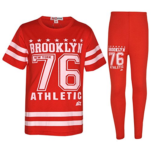 Top infantil de diseñado Brooklyn New York 76 y leggings rojos de deporte para niña