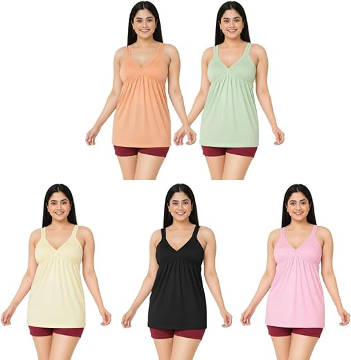 Women Cotton Camisole Innerwear Combo – 100% Cotton Jersey Spaghetti Strap Inner Slips | Soft &amp; Breathable Tank Top for Sl...