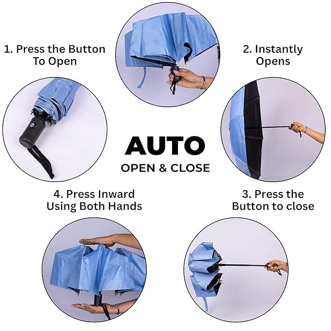Image of 3 fold umbrella men and women || stylish umbrella || sky blue color