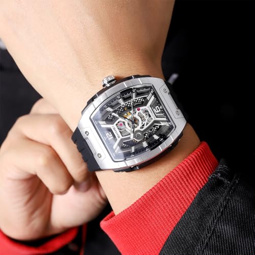 Image of SKMEI Automatic Watch for Men. Luxury Self-Winding Transparent Dial Watch, Waterproof 30M, Scratch-Resistant, Durable ABS Case, Silicone Strap, Stylish Fashion Timepiece - M033