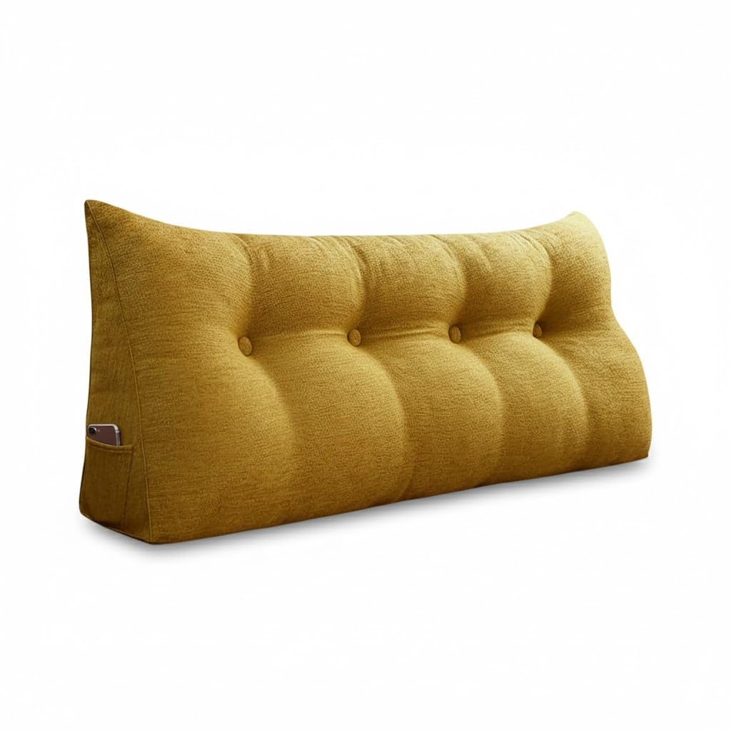 Pillow Palette Triangular Reading Cushion - Linen Yellow (160 cm, 50 cm, Triangular Reading Cushion - Linen Yellow)