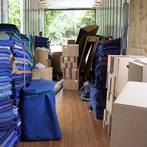 Image of Moving Blankets - Set of 12 Dual-Layer Padded Blankets - 80x73-Inch Oversized Quilts for Storage, Shipping, and Sound Deadening by Stalwart (Blue)