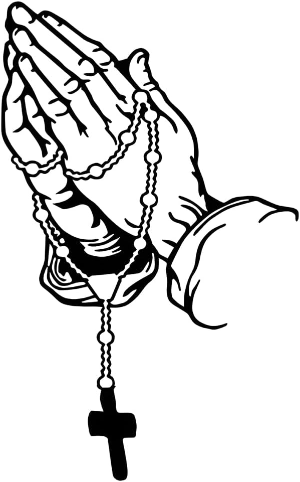 Praying Hands & Rosary Sticker, Hands Praying Pearl Jesus Christian Decal Car Window Decals, Waterproof Religious Praying Rosary Vinyl Sticker Christ Decor for Bumper Laptop Wall (Black)