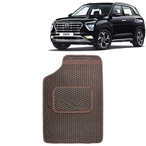 Image of Kingsway Dotted Design Car Floor Foot Mats Universal Fit for Hyundai Creta, Model Year : 2020 Onwards, Water and Dustproof, Color Brown, Set of 5 Pieces