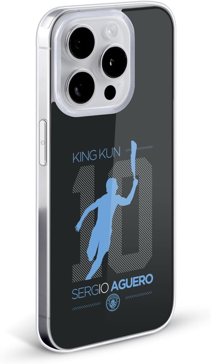 Head Case Designs Officially Licensed Manchester City Man City FC King Kun Black Sergio AGÜERO 10 Years Gel Case [Military Grade Protection] Compatible with Apple iPhone 17 Air
