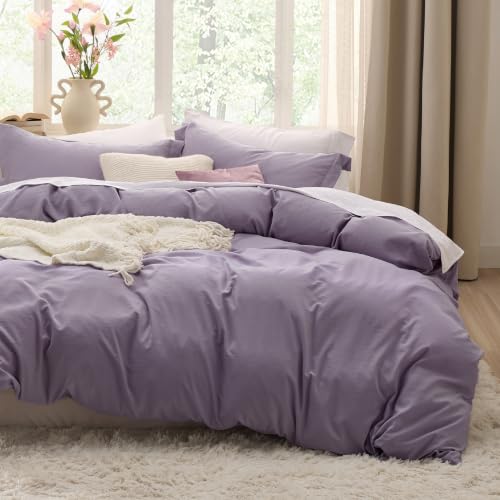 Image of Bedsure Prewashed Duvet Cover Full, Cotton-Like Bedding Set, Dusty Purple | Ultra Soft, Relaxed Texture, 80 inchx90 inch Breathable Comfort, Hidden Zipper, 8 Corner Ties, Easy Care, OEKO-TEX, Year-Round Use