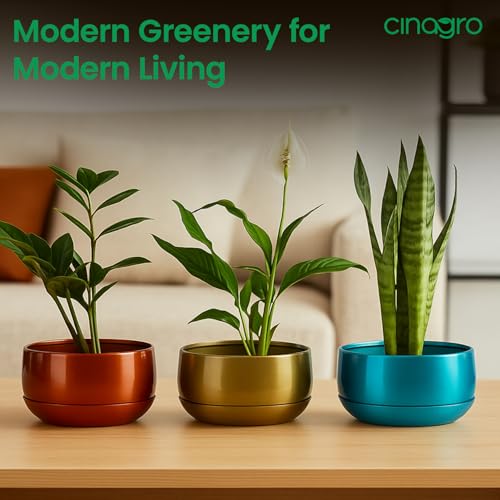Image of CINAGRO Metal Planter Pot for Indoor Plants, Round Decorative Flower Pot, Rust-Resistant, Modern Plant Holder for Home, Balcony, Office (13.97 x 7.62 cm, Pulse Nest - Trio)