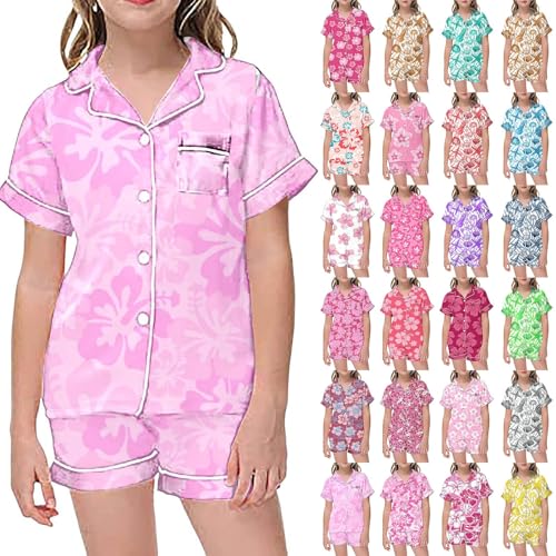 Satin Silk 𝐏a𝐣amas for Kids Girls Short Sleeve Button-Down 𝐏𝐣s 𝐋oun𝐠ewear Sets with Shorts Cute Silk 𝐒lee𝐩wear4
