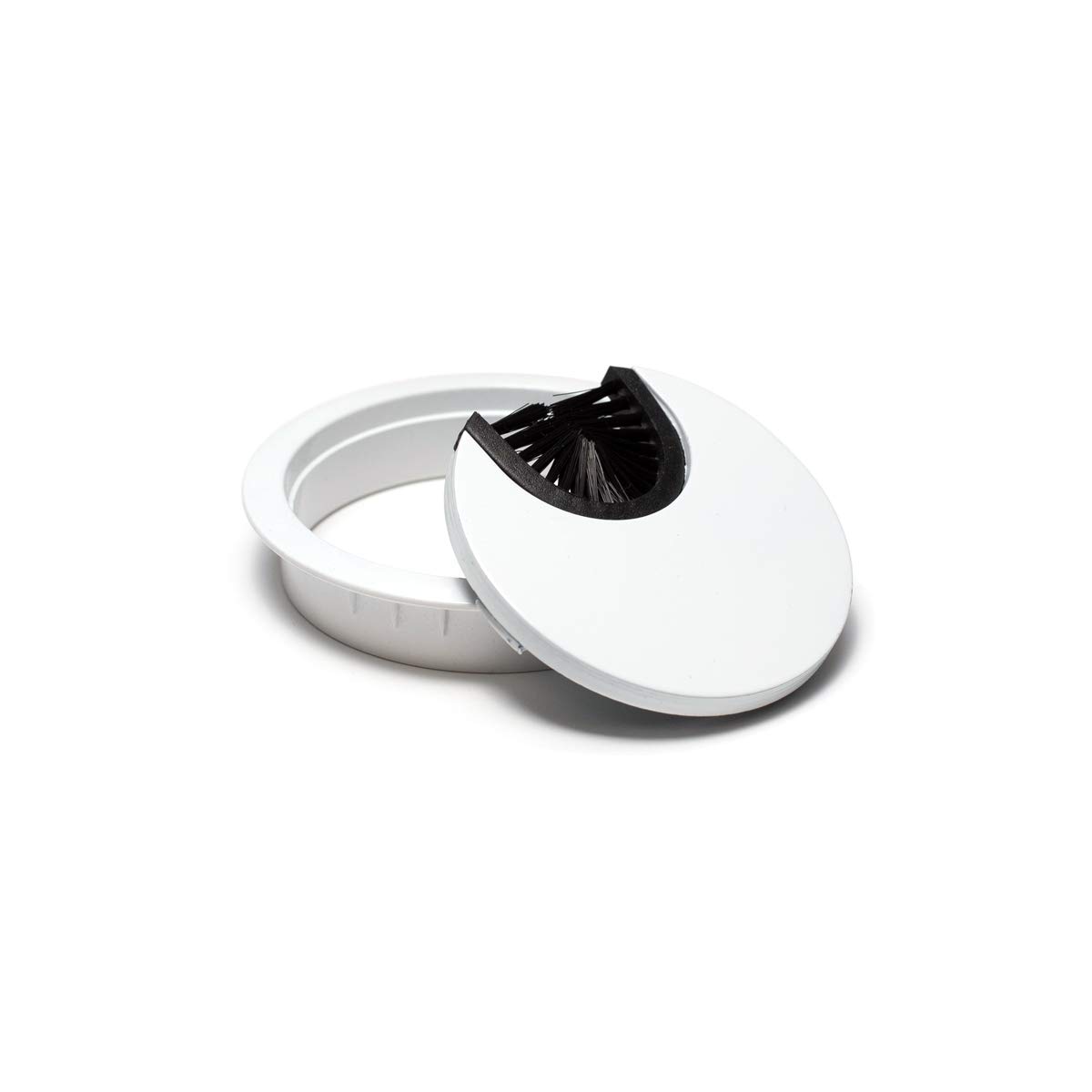 sossai® Passe-câble/Passage de câble/Passe-Fil avec Brosse pour Bureau, Table & Plan de Travail | Set de 10 | KDM1-WH | Design : Blanc | Diamètre : 60 mm | Matériau : métal