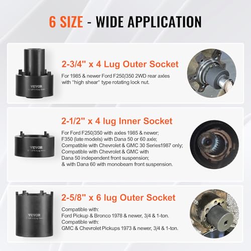 VEVOR Spindle Nut Socket Tool Kit - 1/2 inch Drive 6 Piece Axle Hub Nut Socket Axle Spindle Nut Retainers Remover with Storage Case for Toyota, Ford, 4WD Vehicles and GM Vehicles