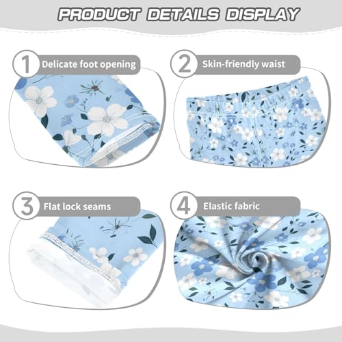 Wusikd Blue Floral Girls' Leggings Toddler Doodles Kids Yoga Pants Dance Active Tights 4T3