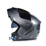 OPRG Klapphelm Motorradhelm Bluetooth Integralhelm Mit Doppelvisier Roller Damen Und Herren ECE Genehmigt,F,M(57~58CM)