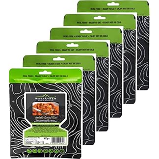 Wayfayrer vegetable curry rice 300g ready to eat hot or cold meal pouch recommended for duke of edinburghs award expeditions camping hiking fishing and outdoor adventures 6 pack