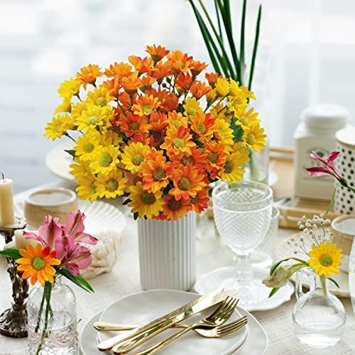 SNAILGARDEN Artificial Daisy Flower,84 Heads Faux Silk Wildflowers,Plastic Fake Daisy Flowers Bouquet for Farmhouse Garden Indoor Outdoor Decoration Table CenterpiecesYellow Orange