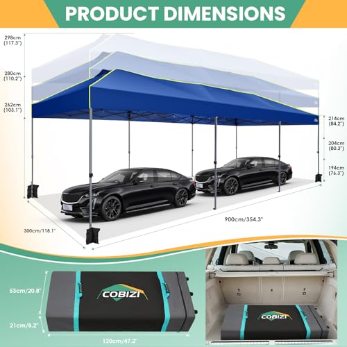 Image of COBIZI 10x30 Pop Up Canopy Tent, Wedding Party Tent Without Sidewall One Push Setup Glow, 3 Adjustable Height Air Vent Waterproof UPF50+, Wheeled Bag, 4 Sandbag, 8 Stake, Ropesfo Commercial, Outdoor
