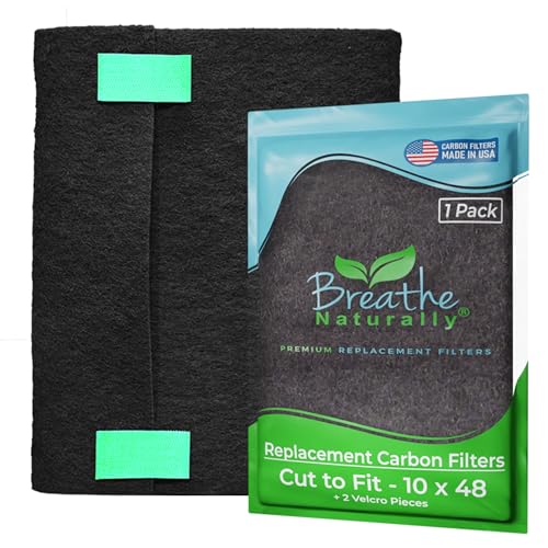 Breathe Naturally Universal Cut To Fit Carbon Activated Air Filter - Replacement Charcoal Filters - Pre Filter Carbon Sheet for Air Purifier, Vent Filters & More - Made in USA (Pack of 1, 10x48)