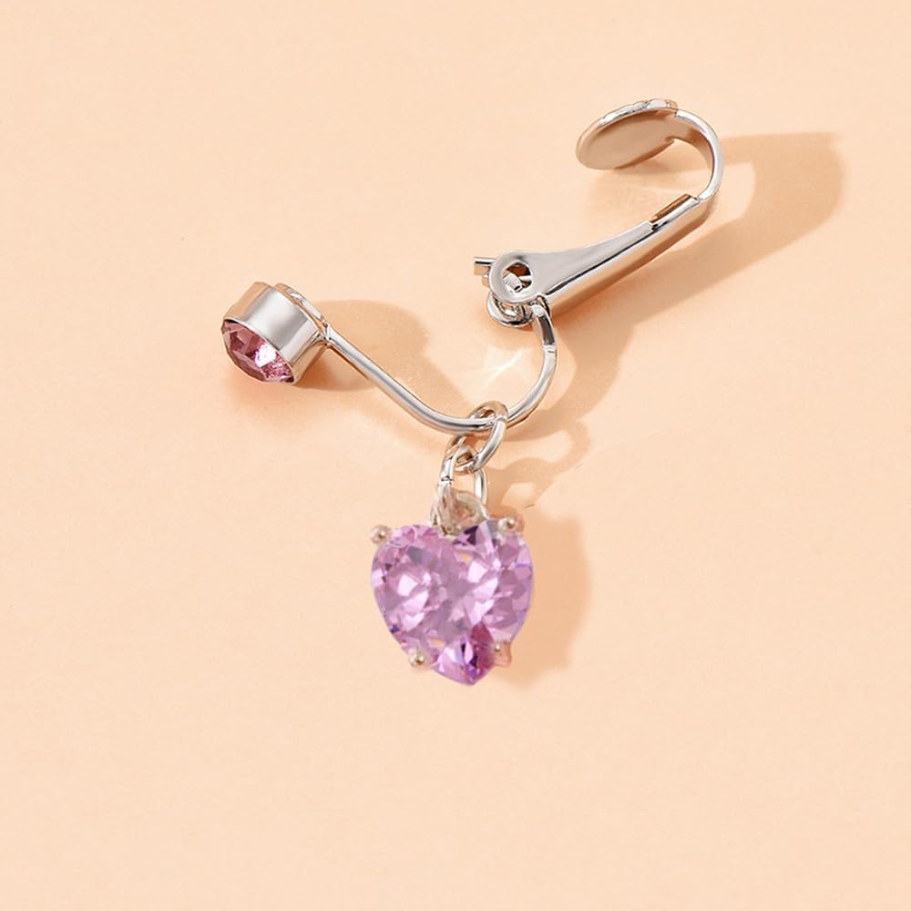 3Pcs Pink Butterfly Heart Round Fake Belly Button Rings for Women Stainless Steel Non Piercing Clip On Belly Navel Rings Fake Belly Piercing Jewelry