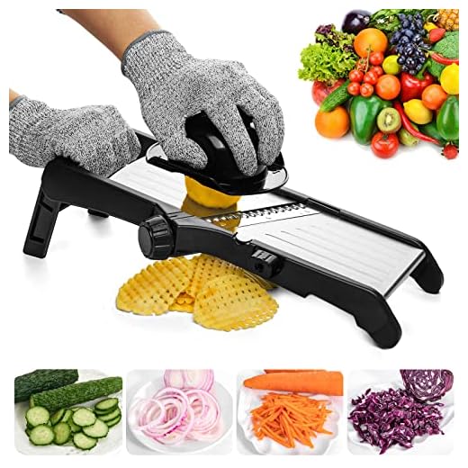 Mandoline Slicer for Food and Vegetables -VEKAYA Adjustable Kitchen Vegetable Slicer For Potatoes and Onion| French Fry Slicer, Vegetable Chopper and Cutter with Waffle Maker and Gloves (Black)