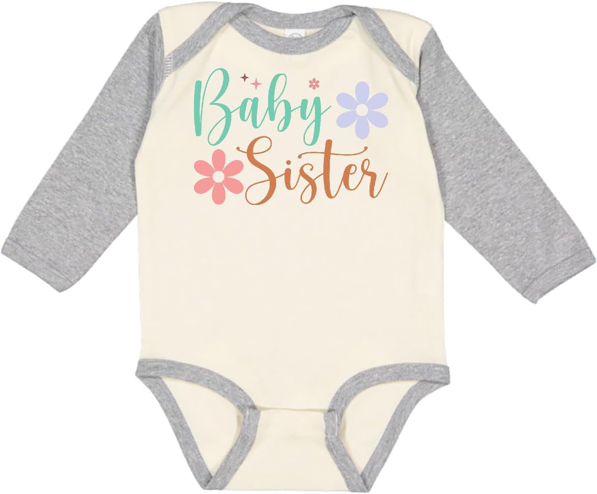 inktastic Baby Sister Floral Design Long Sleeve Creeper