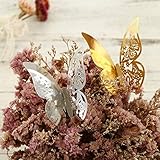 Kesote 100x Tischkarten Schmetterling Hochzeit Nameskarten Glasanhänger Platzkarten Taufe Kommunion Tischdeko (Gold und Silber)