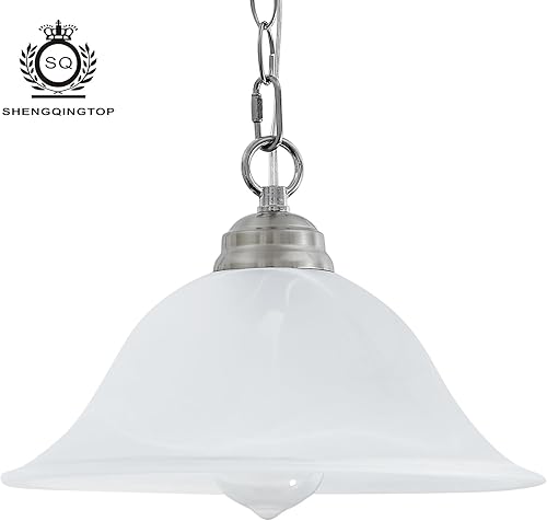 Miniatura 2 de SHENGQINGTOP Lámpara colgante enchufable con pantalla de vidrio de alabastro con interruptor de encendidoapagado, cable de 16.4 pies y cadena de