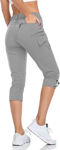 Miniatura 2 de Pantalones capri para mujer, ligeros, para exteriores, estilo cargo, senderismo, de secado rápido, UPF 50 con bolsillos con cremallera