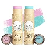 Aloha Sun Stick SPF 50+ | Protector solar mineral teñido para el surf | Tubo de papel ecológico (2-pack verde azulado + rosa)