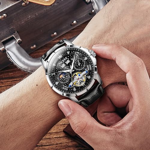 Image of OLEVS Mens Automatic Watches Self-Winding Starry Sky Diamond Skeleton Luxury Wrist Watch Waterproof Luminous