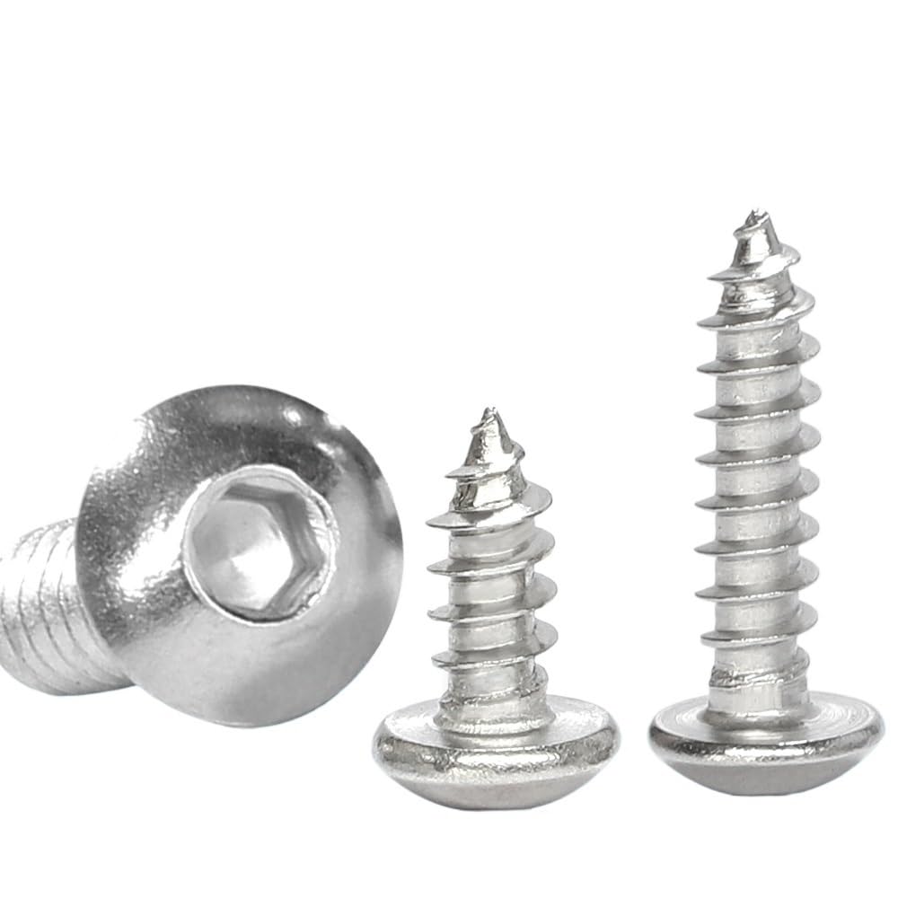 LPANBTGU Hex Hexagon Socket Button Head Self Tapping Screw M2 M2.6 M3 M4 M5 M6 Stainless Steel Round Head Wood Screw(6mm,M2 100pcs)