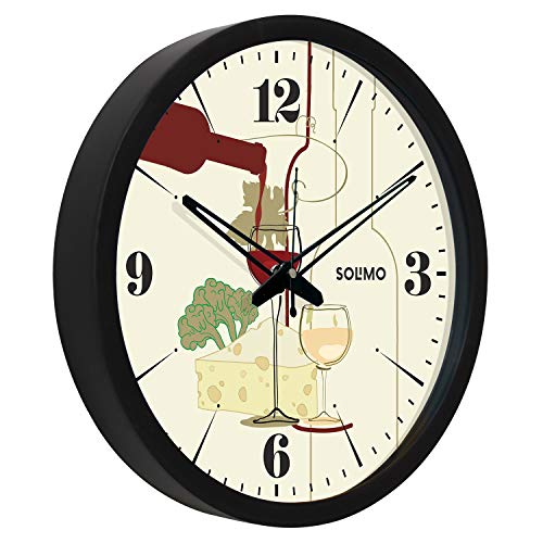 Image of Amazon Brand - Solimo 12-inch Plastic & Glass Wall Clock -Cocktail (Silent Movement, Black Frame)