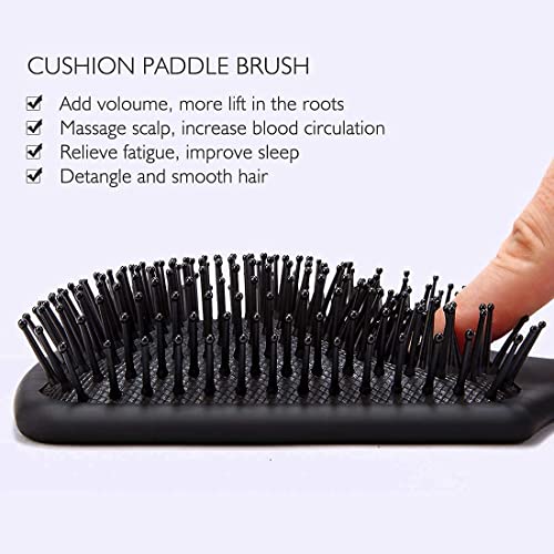 Image of Paddle Hair Brush with Back Mirror for Makeup- Portable Cushioned Hair Comb Brush for Men & Women, Ultra Soft & Flexible Nylon Bristles Great for Travel Detangling Hair Comb for All Hair Types