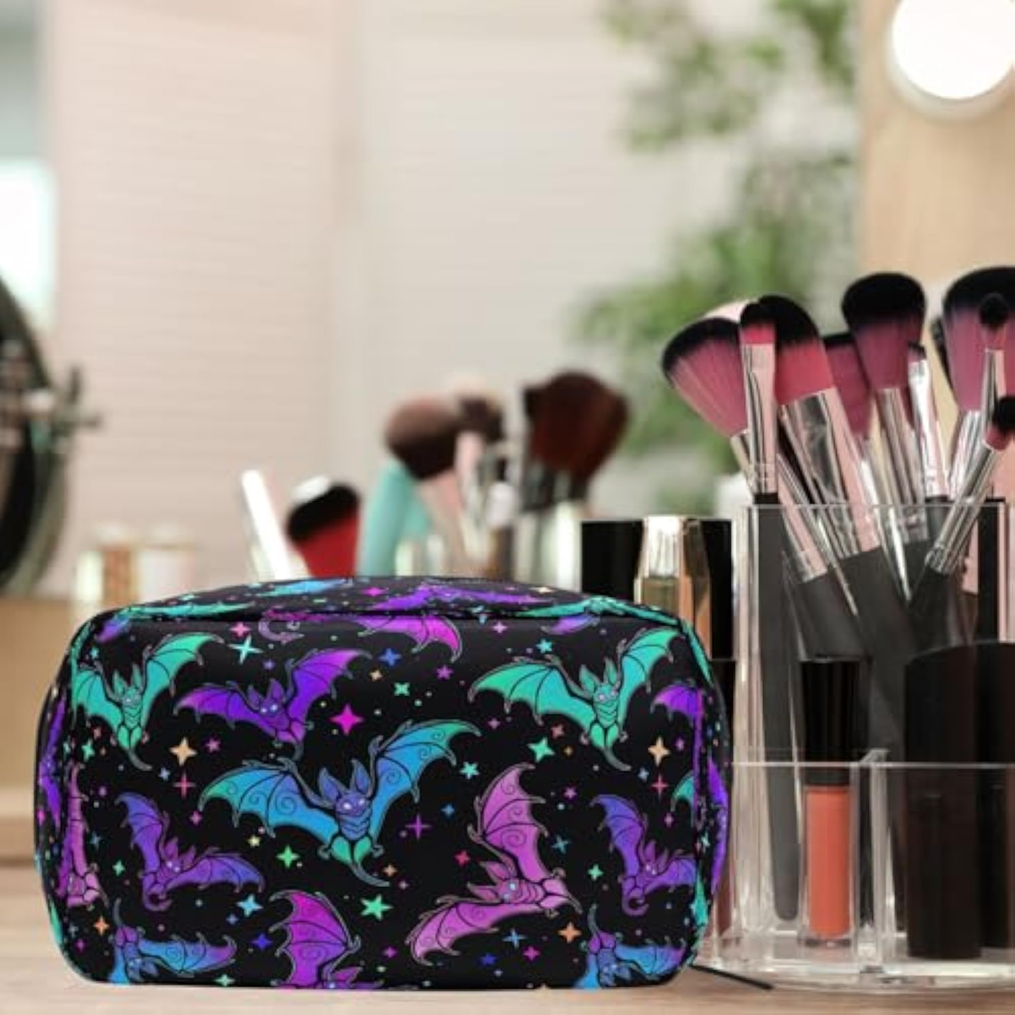 Halloween Luminous Bats Makeup Bag for Women