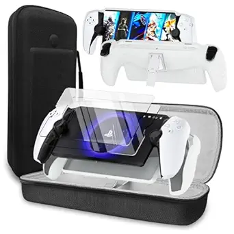 QUAGGY 3-in-1 Accessoris Kit Compatible with PlayStation Portal, EVA Carrying Case for PS Portal Protective Cover with Stand, 2 Pack Screen Protectors, Portable Travel Handbag for PS5 Portal