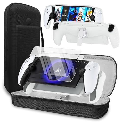 QUAGGY 3-in-1 Accessoris Kit Compatible with PlayStation Portal, EVA Carrying Case for PS Portal Protective Cover with Stand, 2 Pack Screen Protectors, Portable Travel Handbag for PS5 Portal