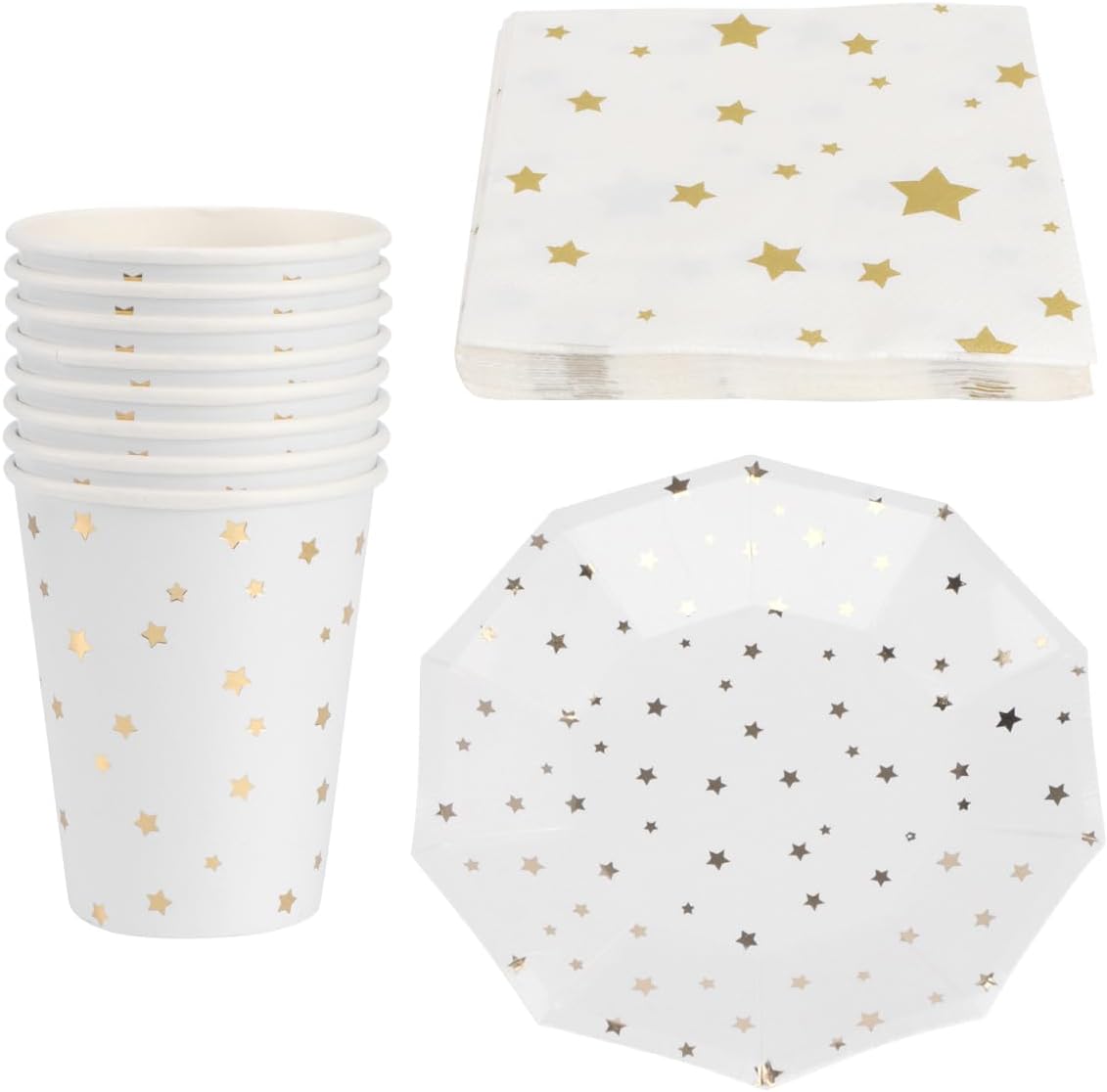 NUOLUX 36pcs Party Supplies Plates, Star Cups, Foil Stars Napkins, Wedding Bridal Shower Engagement Christmas Birthday Party Decorations(Golden Foil Stars) 1