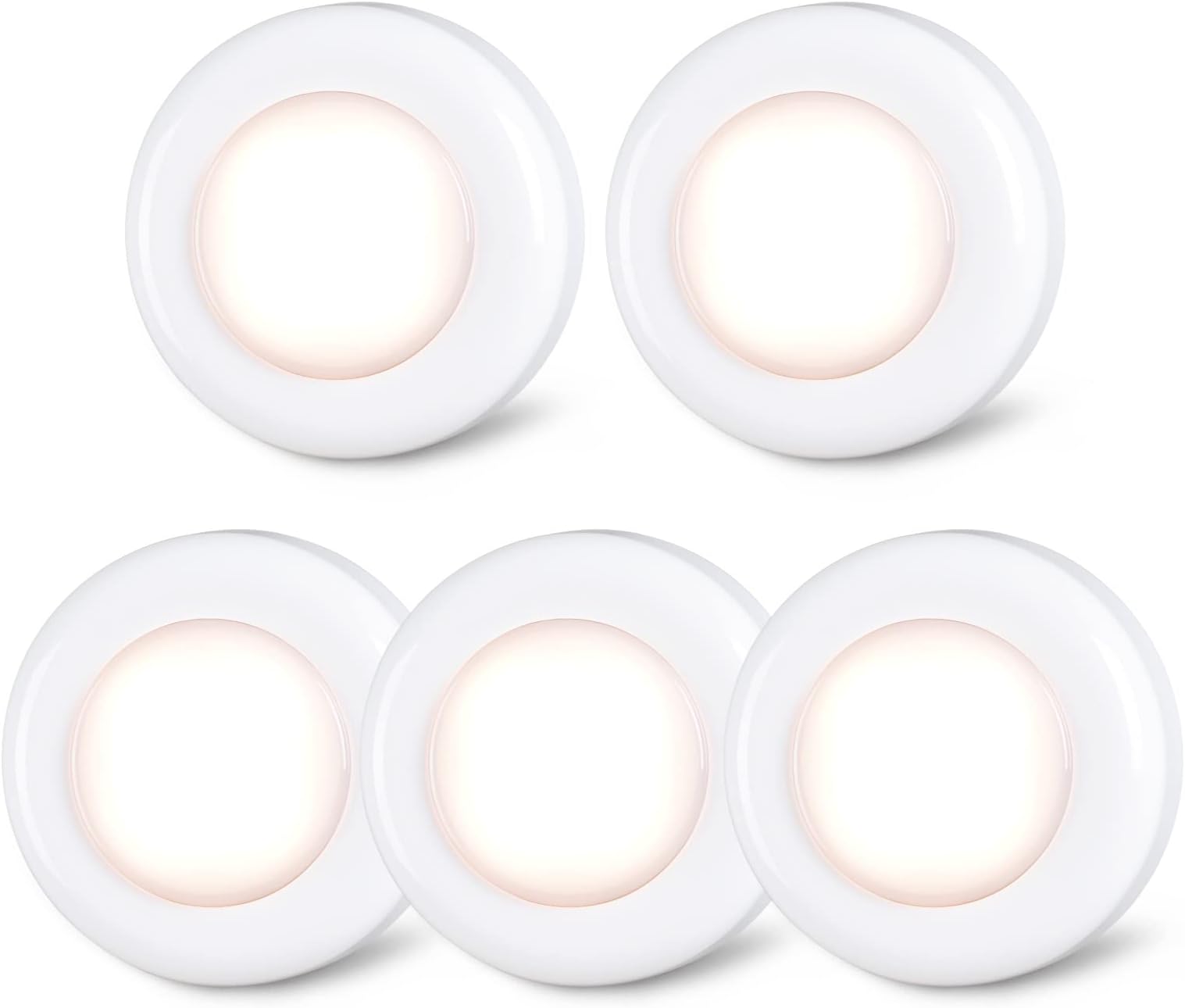 STAR-SPANGLED Tap Light Push Lights, Stick on LED Touch Puck Light AAA Battery Operated, Press Spot Lighting Indoor for Under Cupboard, Wardrobe, Cabinet, Closet, Kitchen (2.8inch, Warm White, 5 Pack)