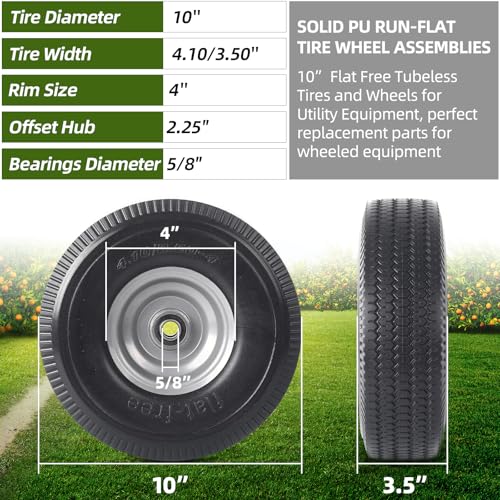 ar-pro 2-pack 10-inch solid wheel replacement - 410350-4 flat free tire and wheel with 58 extra 34 amp12 bearings and 22534 offset hub - compatible with hand truck generator gorilla carts