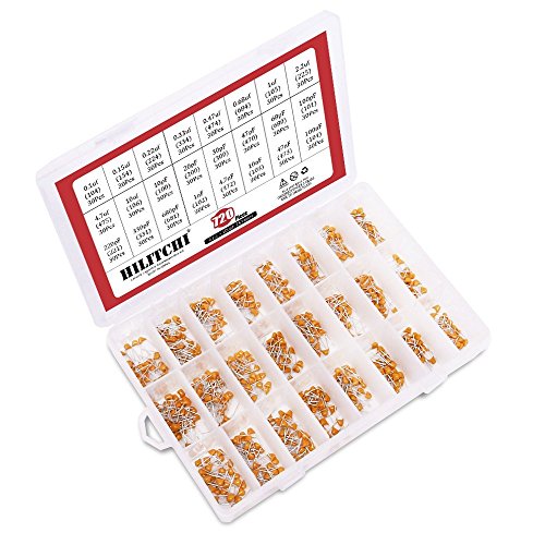 Image of Hilitchi 720-Pcs 0.1uF-100nF 24 Value DIP Monolithic Multilayer Ceramic Chip Capacitors Assortment Kit