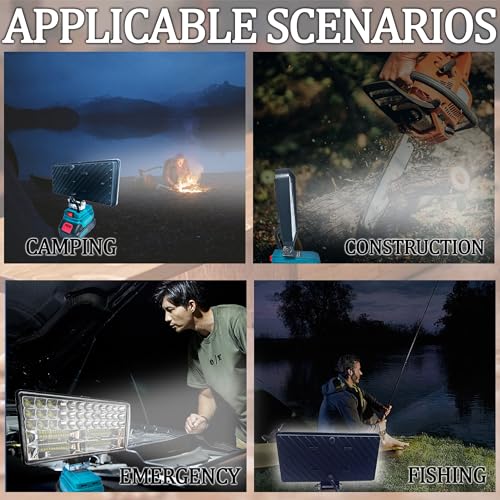 Akku Lampe für Makita 18V Akku, Kabellose LED Arbeitsleuchte, 90W LED Tragbare Flutlichter, 2 Modi Helligkeit Baustellen Lampe Strahler mit 2 USB-Anschlüssen für Camping, Notfall (ohne Akku)