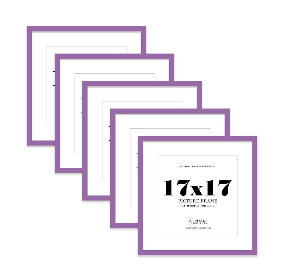 17x17 Purple Picture Frame with Mount for 15x15 Photos, Prints - Modern Square Wall Frame, Set of 5