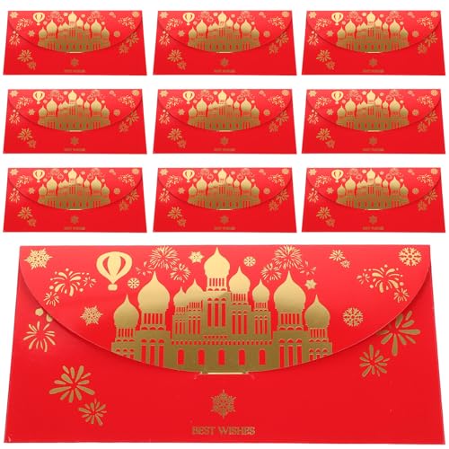 MOTHNUR 10 Sobres Rojos de Papel Cierre Clip Tamaño Compacto Diseño Navideño Detalles en Dorado Sobres Multifuncionales para Tarjetas Bodas y Fiestas Juego de 10 Unidades