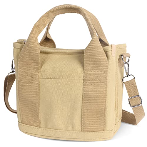 Figarge Handtasche Canvas Tasche Damen Henkeltaschen mit Reißverschluss Mode Griff Crossbody Bag Lässige Tote Bag Damen Casual Tragetasche mit Innentasche für Alltag,Büro,Schule und Einkauf (Khaki)