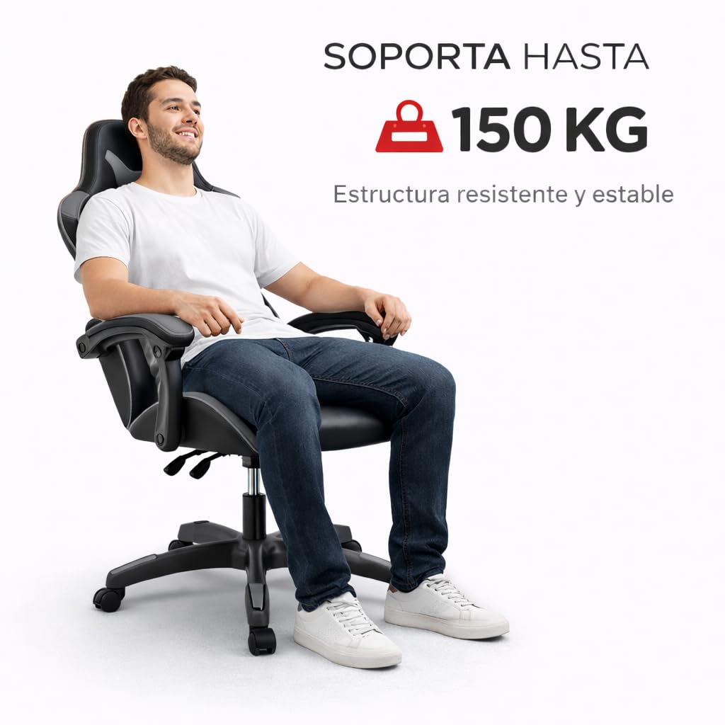 Silla Gaming Ergonómica Reclinable con Cojín Lumbar y Cervical | Altura Ajustable, Reposabrazos Acolchados, Ruedas 360° | Ideal para Oficina, Escritorio, Teletrabajo, Estudio, Juego, Ordenador — view 8