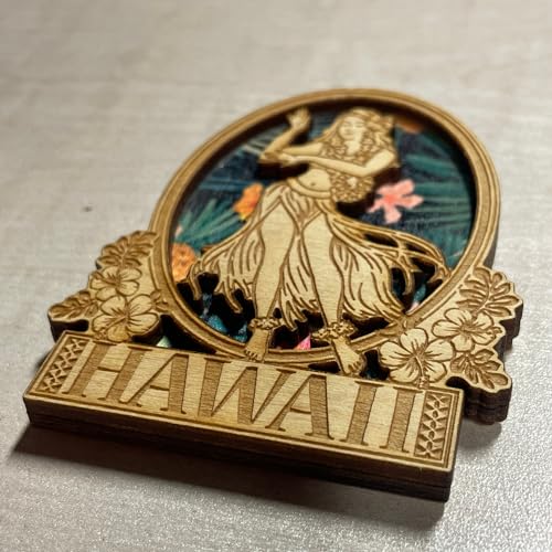 Imán de Madera Bailarina Hula Hawaiiana 2.5" x 3.5" miniatura 3