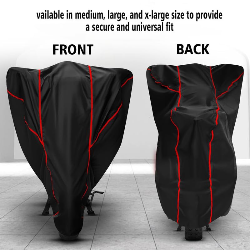 Image of Avon E Star BS6 Scooty Bike Cover Water Resistant Outdoor Use Universal Fit Scooters Motorcycles Heavy Duty UV Protection Dust Rain Scratch Resistant Elastic Bottom Black Blue Piping
