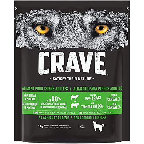 CRAVE Trockenfutter für ausgewachsene Hunde mit Lamm & Rindfleisch – 6 Beutel à 1 kg – Trockenfutter ohne Farbstoffe, Aromen oder Konservierungsstoffe, mit einem hohen Proteingehalt