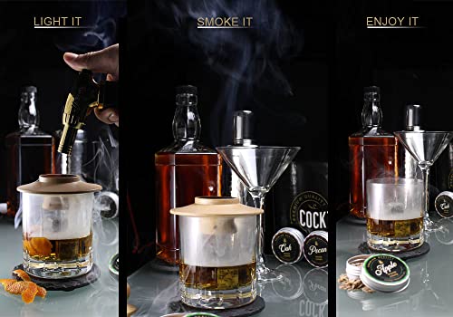 Cocktail Smoker Kit | Old Fashioned, Whiskey, Bourbon Cocktail Smoker Kit With Torch, Ice Stones, And Four Flavors Of Wood Chips | Gift For Birthdays/Father's Day/Christmas. (No Butane) #TOP3