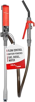 TERA PUMP Fast Transfer Stick Pump with Trigger Handle and 39.4 Inch Vinyl Hose - 2.8 GPM Max Flow Rate - Battery Powered 2D